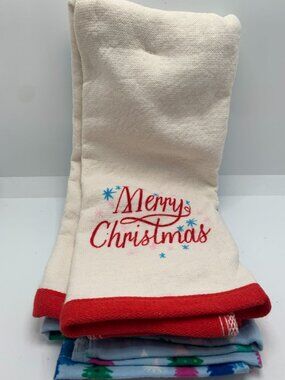 Set Of 2 Christmas-Themed Kitchen Towels With Embroidery & Printed Designs